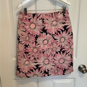 Talbots stretch A-line skirt size 4P Navy background with pink flowers